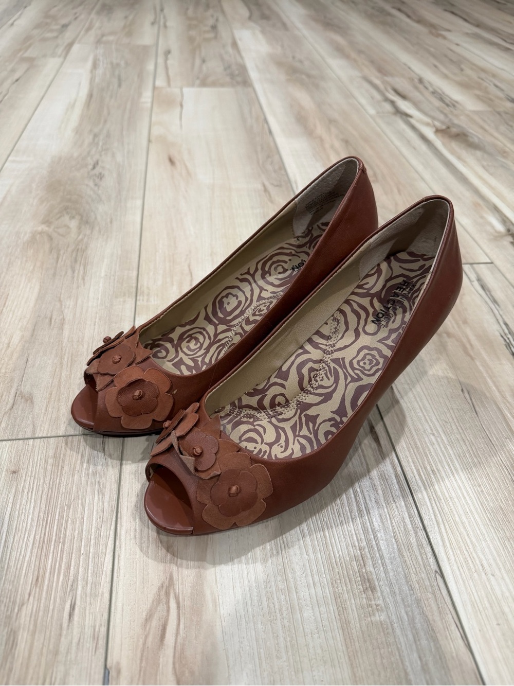 Kenneth Cole Reaction Terracotta Floral Peep-Toe Wedge Pumps